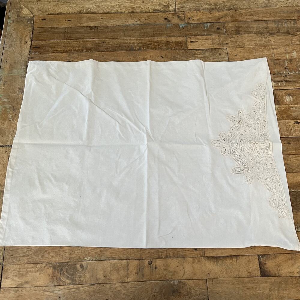 Vintage Imperial Elegance Cream Floral Embroidered Cotton Pillowcase